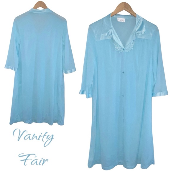 Vanity Fair Other - Vtg Vanity Fair USA Button Front Aqua Nylon Robe - Women’s Medium